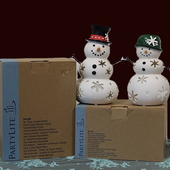 VTG Partylite Mr. Snow/Mrs. Snow Tealight Holders (P91250)(P91130)Retired - Picture 3 of 8